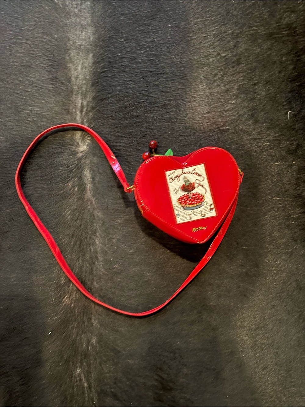 Betsey Johnson Heart-Shaped Woven Straw Crossbody Bag with Cherry Accent - Red - Picture 3 of 9